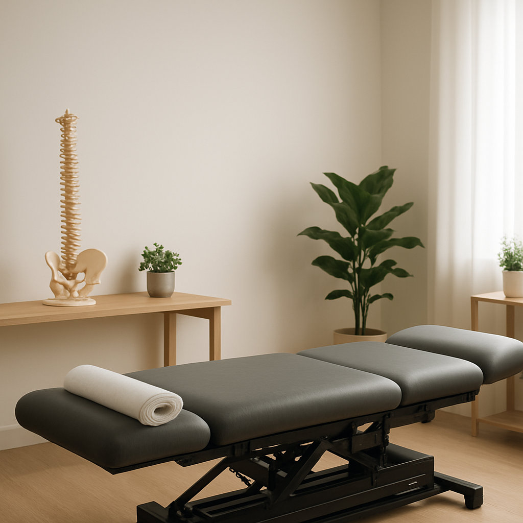 Modern chiropractic clinic treatment room with professional equipment